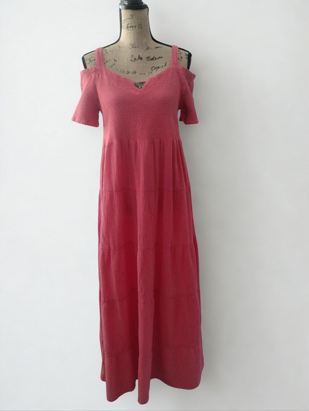 Dunes Maxi Dress 100% Cotton Tiered Could Shoulder Women's Size 1